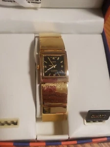 GENEVA ladies watch  bling gold stainless quartz black face - Picture 1 of 5