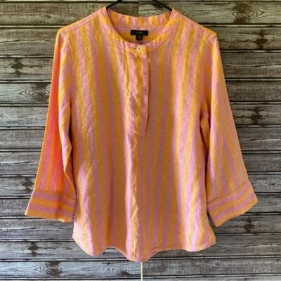 Top popover de manga larga para mujer J Crew talla XS rosa naranja a rayas popover nuevo con etiquetas Foto 1 de 4