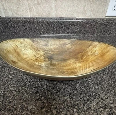 Oval Wooden Bowl with Metal Rim Decorative Primitive Artisan Made In India Boho - Image 1 of 4