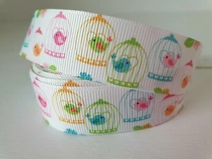 BIRD CAGE 22mm 7/8" Grosgrain Ribbon By Metre Hair Bow Sewing DIY Craft - Picture 1 of 2