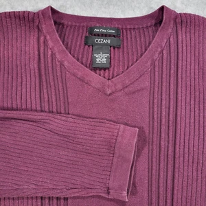 Cezani Men's Large V-Neck Knit Maroon Sweater Pima Cotton Nylon - Picture 1 of 7