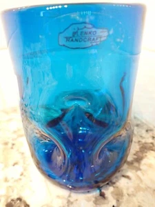 Vintage Blenko Glass Tumbler Pinched Dimple Blue 4 1/2" smooth finish - Picture 1 of 4