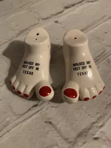 Vintage Walked My Feet Off In Texas Salt & Pepper Shakers Japan - Picture 1 of 8