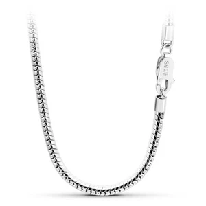 925 Sterling Silver 4mm Delicate Dainty Round Snake Necklace for Men Boys Women - Picture 1 of 11