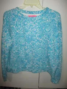 LILLY PULITZER BLUE & WHITE LONG SLEEVE PULLOVER-VERY CUTE -SIZE S - OVERSIZED - Picture 1 of 7
