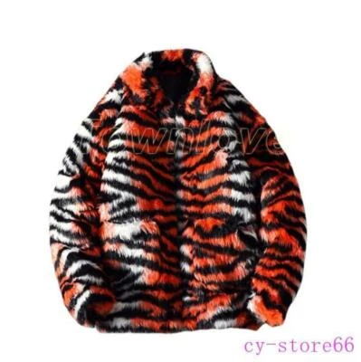 Para hombres Invierno Cuello Soporte Piel Sintética Rayas de Tigre Chaquetas Gruesas Abrigos Acolchados Talla Foto 1 de 4
