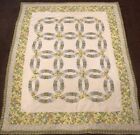 Vintage Hand Pieced Double Wedding Ring  QUILT  REPAIRS! King Size! 82”x97”