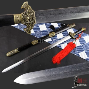 Espada Hecha a Mano Peony Qing Dinastía Jian China Doble Filo Damasco - Imagen 1 de 12