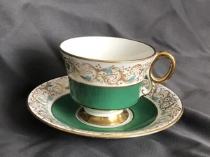 Royal Adderley Bone CHINA TEA CUP & SAUCER Green Floral Hand Decorated - Picture 1 of 6