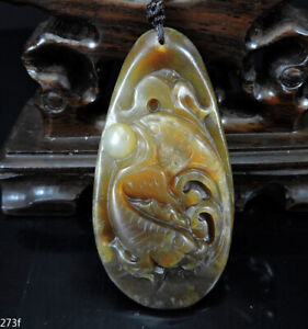 Beautiful 100% Chinese jade hand-carved the statue of lotus flower PENDANT  C-1
