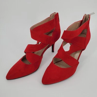 Unisa 高跟鞋女式 7.5M 码红色麂皮绒拉链后背 — 第 1/4 张图片