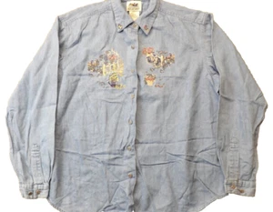 VTG Northern Reflections Womens M Embroidered Denim Shirt Long Sleeve Cottage - Picture 1 of 14