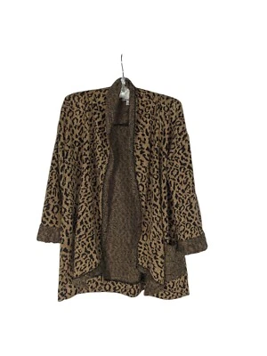 Cárdigan One World S Para Mujer Marrón Leopardo Estampado Animal Manga Larga Bolsillos Foto 1 de 4