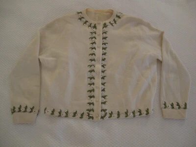 Suéter Cárdigan Vintage Dalton Virgen Cachemira - Marfil, Apliques de Seda y Cuentas Foto 1 de 4