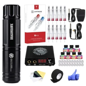 Dragonhawk Pro Tatuaje Pluma Atom M6 Kit Tatuaje Agujas Fuente de Alimentación Set D13 - Imagen 1 de 2