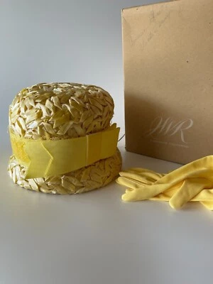 JW Robinson's American Beauty Cloche Yellow Straw Hat & Gloves Vintage 1950-60's - Image 1 of 4