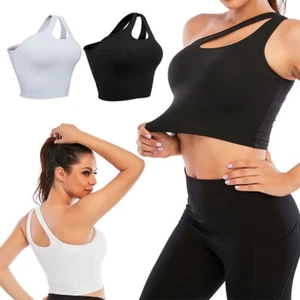 Womens One Shoulder Sports Bras Workout Yoga Underwear Medium Support Padded Bra - Picture 1 of 14