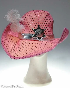 Cappello da cowgirl rosa paillettes stile barbie pieghevole cappello costume fantasia - Foto 1 di 1