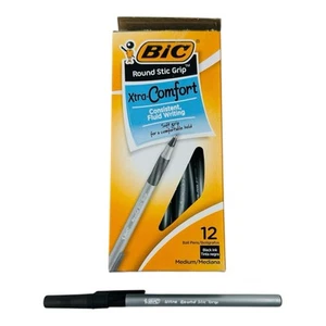 12 bolígrafos BIC Round Stic Grip Xtra-Comfort tinta negra pluma de punta media - Imagen 1 de 8