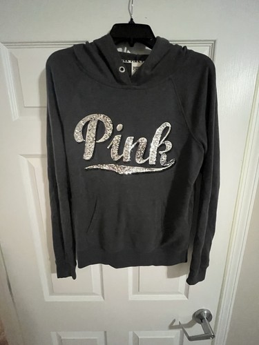 UNDERCOVER FELPA CON CAPPUCCIO DONNA " VICTORIA SECRET PINK" BLING Grigio scuro TAGLIA MEDIA