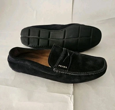 PRADA Black Suede Silver Bit Driving Shoes Loafers Mens UK 8.5 US 9.5  - Image 1 of 3