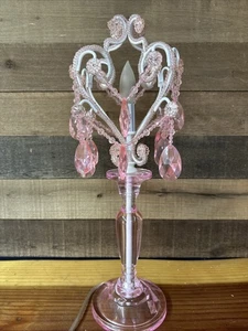 TADPOLES Ornate MINI-CHANDELIER Table Lamp White Pink Acrylic Crystals 20” - Picture 1 of 9