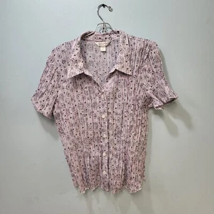 Camisa Blusa Christopher & Banks Mujer Abotonada Talla XL Rayas Floral Rojo Púrpura - Imagen 1 de 8