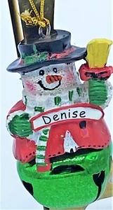 Snowman DENISE Christmas Tree Ornament Bell 2.5" - Picture 1 of 5