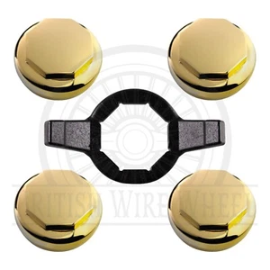 Hex Gold Knock Off Spinner Caps for Lowrider Wire Wheels, Set of 4 + Wrench - Picture 1 of 10