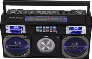 SB2145B 80'S Retro Street Bluetooth Boombox with FM Radio, CD Player, LED EQ, 10 - Picture 1 of 11