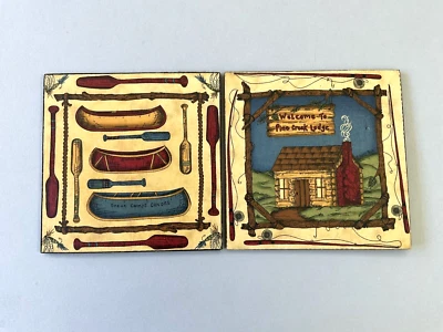 Un par de lindas placas de madera decorativas 'Camp/Lodge' (una ligeramente deformada) 7 3/4" Foto 1 de 4