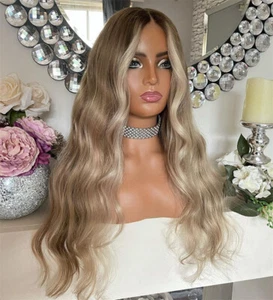 Pelucas delanteras 100 % cabello humano balayage marrón ceniza mezcla rubio onda suelta encaje 13x4 - Imagen 1 de 9