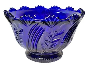 Rare Vintage Large Poland Crystallina Cobalt Blue Glass Footed Fruit Bowl, 9" Di - Picture 1 of 9