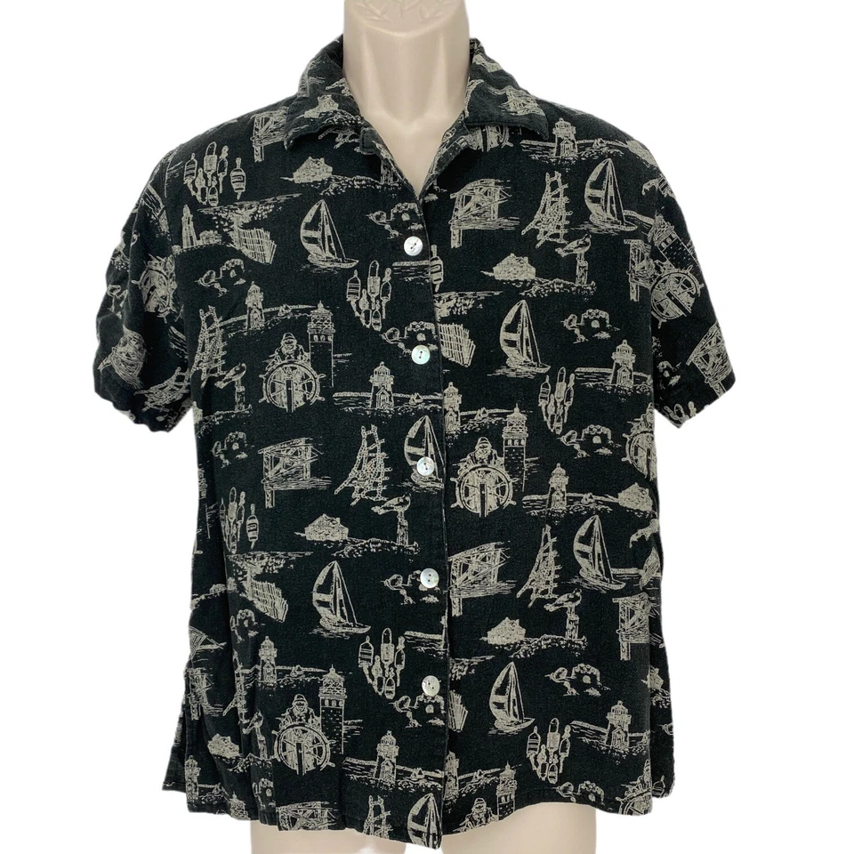 Robert Louis Silk Button Up Shirt Mens Large Tropical Yacht Rock Sailing Vintage - Image 1 of 4