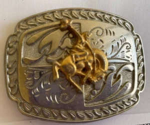 Small Women's Western Rectangle Bull Rider Belt Buckle - Picture 1 of 4