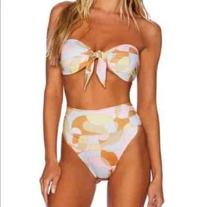 Beach Riot L141519 Multi Waikiki Wave Highway High-Waist Bikini Bottoms Size L - Picture 1 of 4