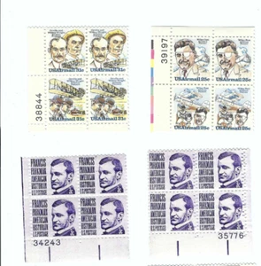 US Stamps 25c, 31c Airmail Plate Blocks of 4 #C93, 94, 95, 96 & 2-3c Parkman MNH - Picture 1 of 1