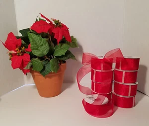 CHRISTMAS - Shimmering Red Organza Holiday Ribbon 2 ½" wide-25 yards p/ spool - Picture 1 of 3