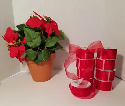 CHRISTMAS - Shimmering Red Organza Holiday Ribbon 2 ½" wide-25 yards p/ spool - Image 1 of 3