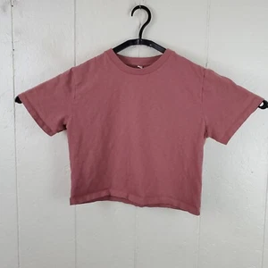 Uniqlo Shirt Womens Small Pink Crew Neck Short Sleeve Cropped Stretch Pullover - Picture 1 of 14
