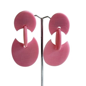 VTG Pink Earrings statement Flashy dangle Rare Lucite Pierced Fun MOD Chunky Big - Picture 1 of 6