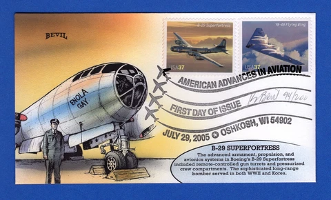 Scott 3925 & 3923 YB-49 Flying Fortress & B-29 Superfortress HP Bevil FDC 94/200 Cover