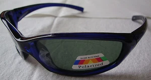 Wrap Sport Athletic Sunglasses Blue Frame Black Lens Polarized Womens Mens Shade - Picture 1 of 4