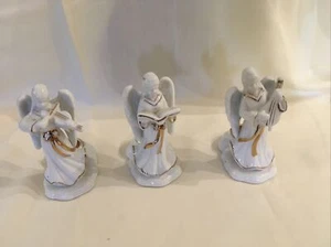 Nobel Hall Set Christmas Porcelain White Angel Taper Candle Holder Gold Gilding - Picture 1 of 5