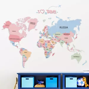 World Map Vinyl Wall Stickers for Kids Rooms Office Living Room Bedroom - Picture 1 of 11