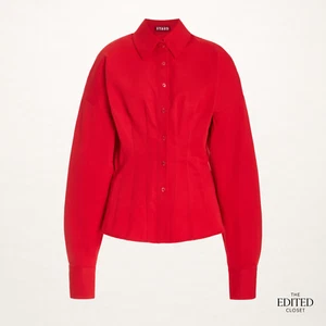 STAUD ✦ RED STRUCTURED SHIRT M 10 12 ✦ OPHELIA TOP ✦ POWER PIECE ✦ RUNWAY STYLE - Picture 1 of 18