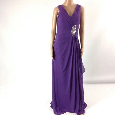 Vestido largo para mujer Diyouth F5 plisado sin mangas adornado lateral púrpura S Foto 1 de 4