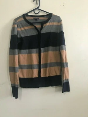 Tommy Hilfiger Talla L Lana Algodón Beige Gris Azul Marino Rayas Cárdigan Suéter Mujer Foto 1 de 4