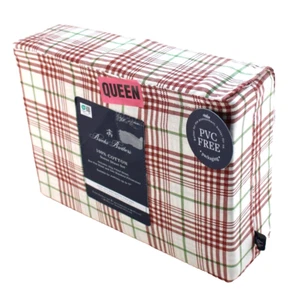 New BROOKS BROTHERS Queen Size Red / Green Plaid Sheet Set Fits 17" Mattress - Picture 1 of 8