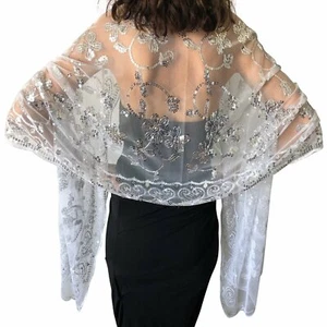 SPARKLY SEQUIN WRAP WEDDING Wraps Scarf Ladies Lace Evening Shawl Cover Ups - Picture 1 of 16